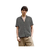 Campus Sutra Men's Midnight Black & Powder White Contrast Rhombus Oversized Shirt