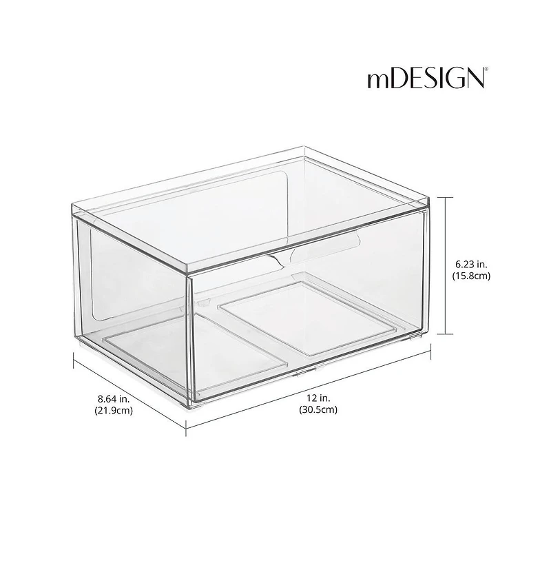 mDesign Plastic Wide Stackable Kitchen Storage Organizer, Drawer, 4 Pack, Clear