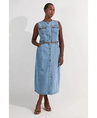 Karen Millen Women's Tipping Sleeveless Midi Denim Dress