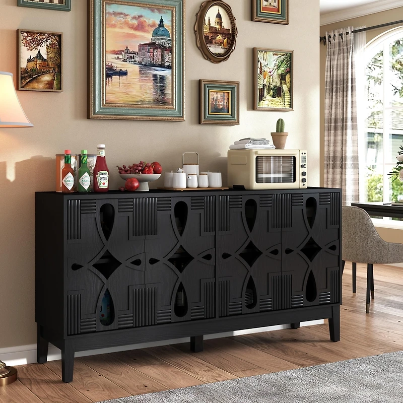 Casainc 60"L Large Storage cabinet with 4 Doors and Rebound Device