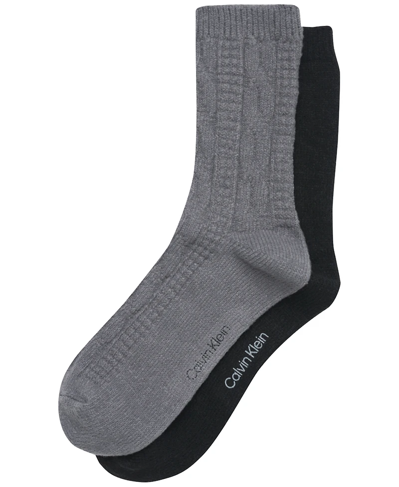 Calvin Klein Women's 2-Pack Plush Cable Knit Crew Socks Set