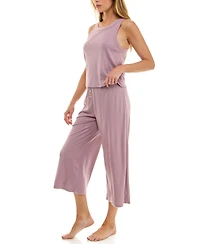 Roudelain Women's 2-Piece Contrast Binding Sleeveless T-Shirt and Pajama Set