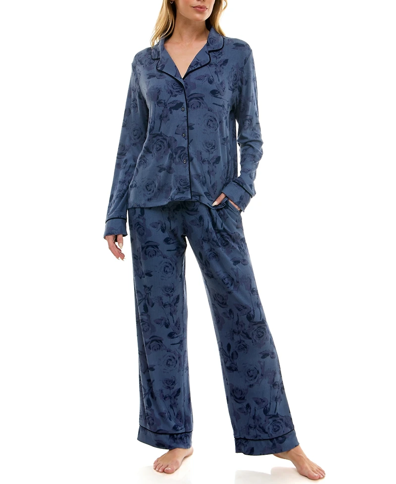 Roudelain Women's 2-Piece Long Sleeve Top and Printed Pajama Set