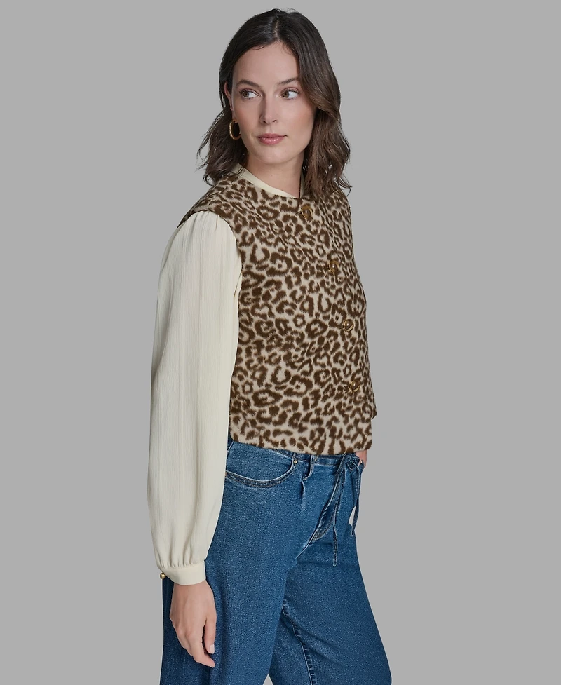 Bcbg Women's Button Front Leopard Vest Sweater