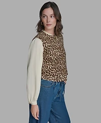 Bcbg Women's Button Front Leopard Vest Sweater