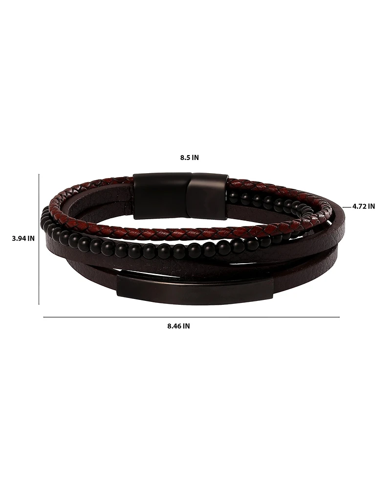 Lucky Brand Mens Multilayer Braided Leather and Bead Bracelet in Brown & Black