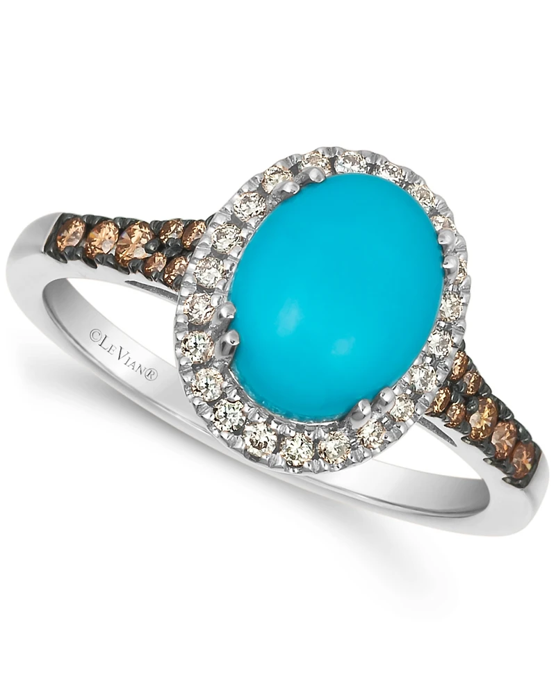 Le Vian Robins Egg Blue Turquoise (2 ct. t.w.) and Diamond (1/3 Halo Ring 14k Rose Gold