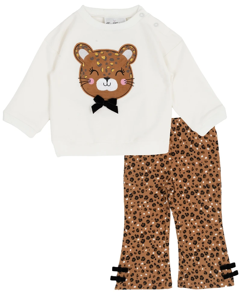 Rare Editions Baby Girl 2-Piece Cheetah Applique Sweatshirt with Flared Leggings Set