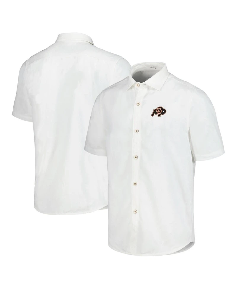 Tommy Bahama Men's White Colorado Buffaloes Coconut Point Palm Vista IslandZone Camp Button-Up Shirt