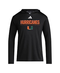 Adidas Men's Black Miami Hurricanes 2025 Aeroready Sideline Training Long Sleeve Hooded T-Shirt