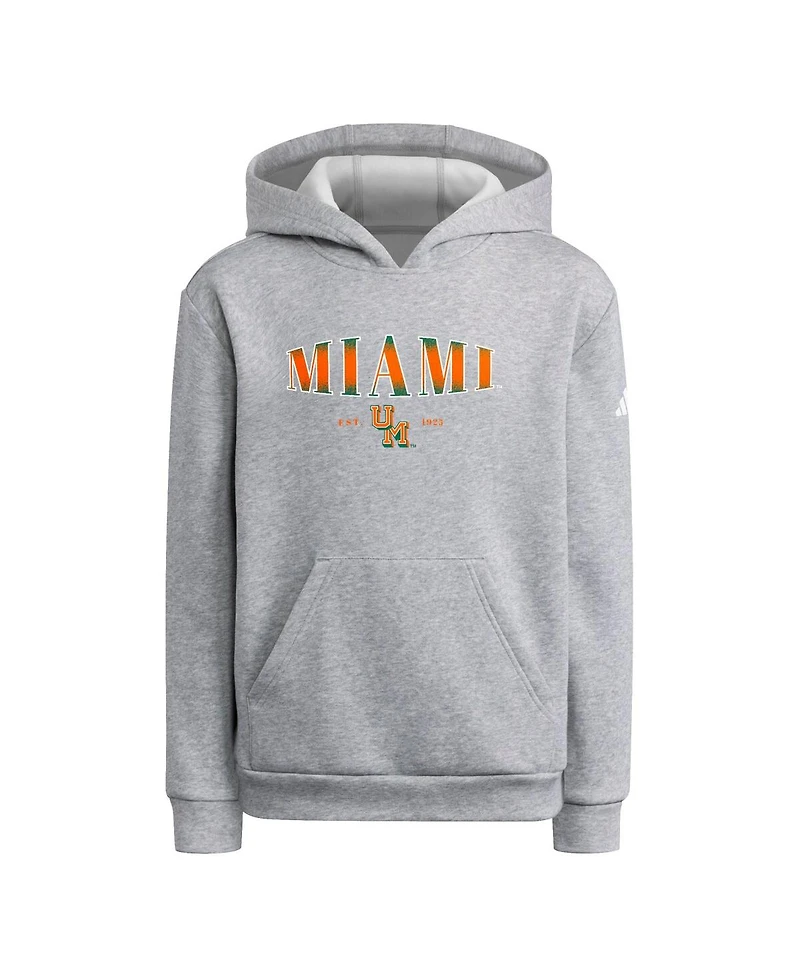 Adidas Big Boys and Girls Heather Gray Miami Hurricanes Puffed Out Pullover Hoodie