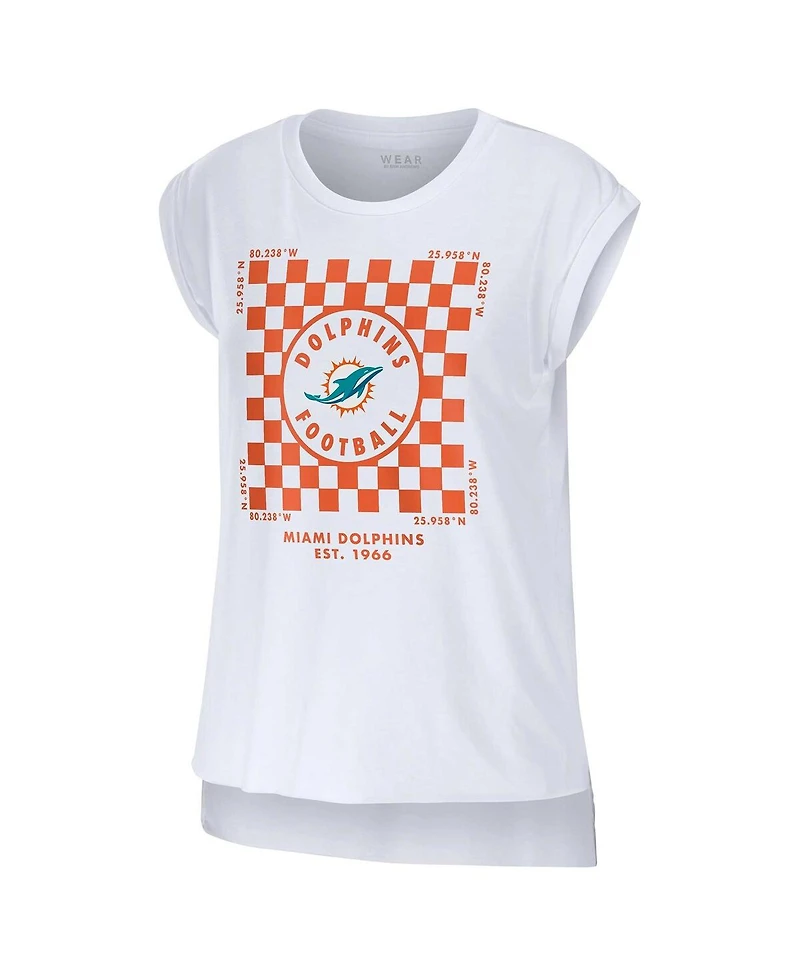 Wear by Erin Andrews Women's White Miami Dolphins Checker Muscle Tank Top