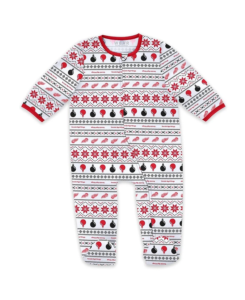Wear by Erin Andrews Detroit Newborn Red Wings Allover Print Full-Zip Sleeper Bib Christmas Set