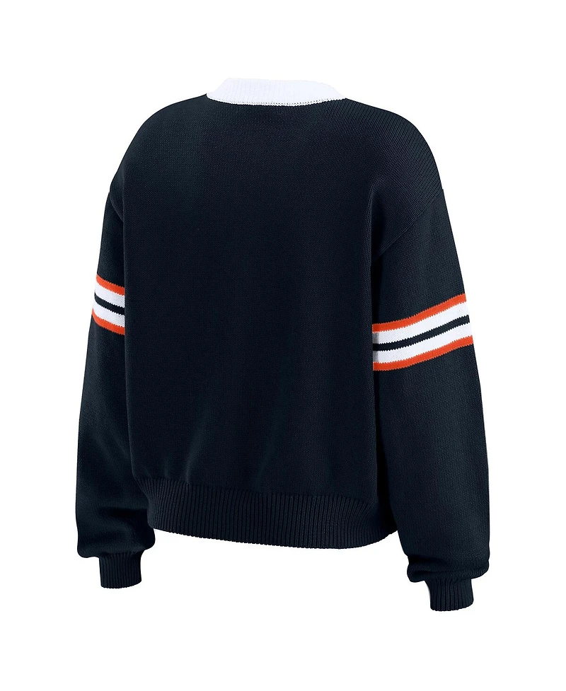 Wear by Erin Andrews Women's Navy Chicago Bears Lace-Up Pullover Sweatshirt