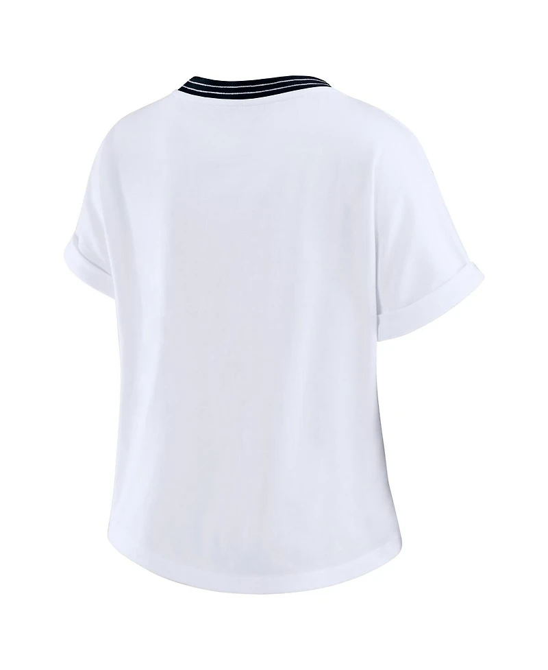 Wear by Erin Andrews Women's White Carolina Panthers Cropped Center Stripe Dolman T-Shirt