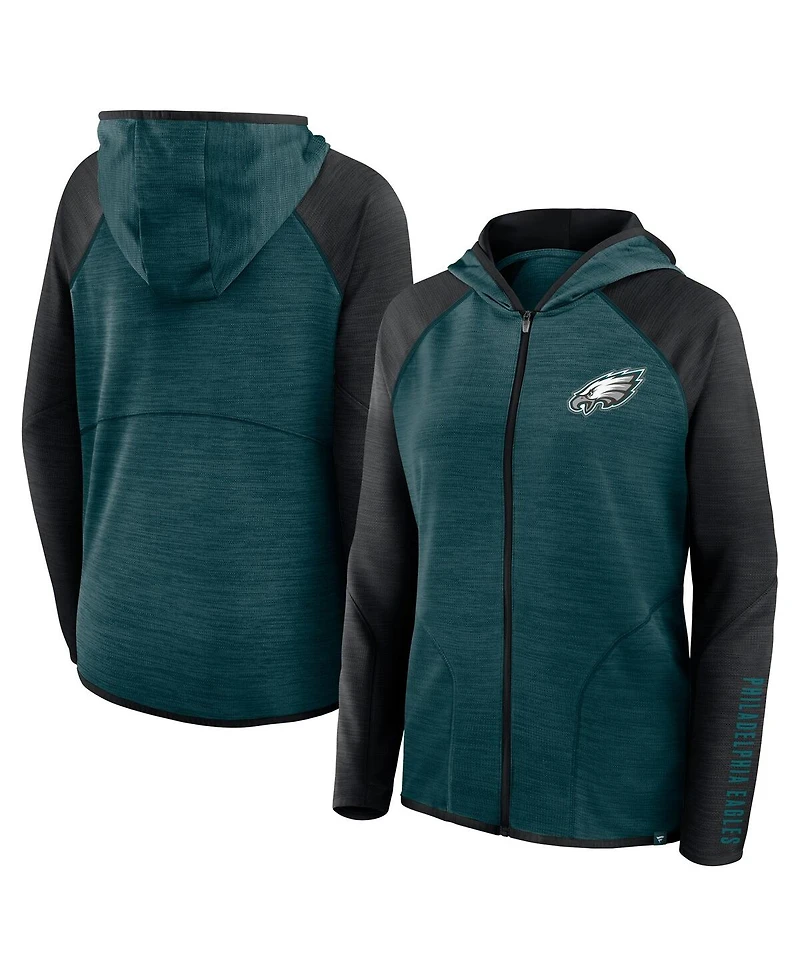 Fanatics Women's Midnight Green/Black Philadelphia Eagles Redzone End Around Pass Raglan Full-Zip Hoodie