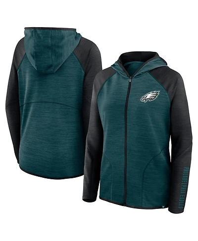 Fanatics Women's Midnight Green/Black Philadelphia Eagles Redzone End Around Pass Raglan Full-Zip Hoodie