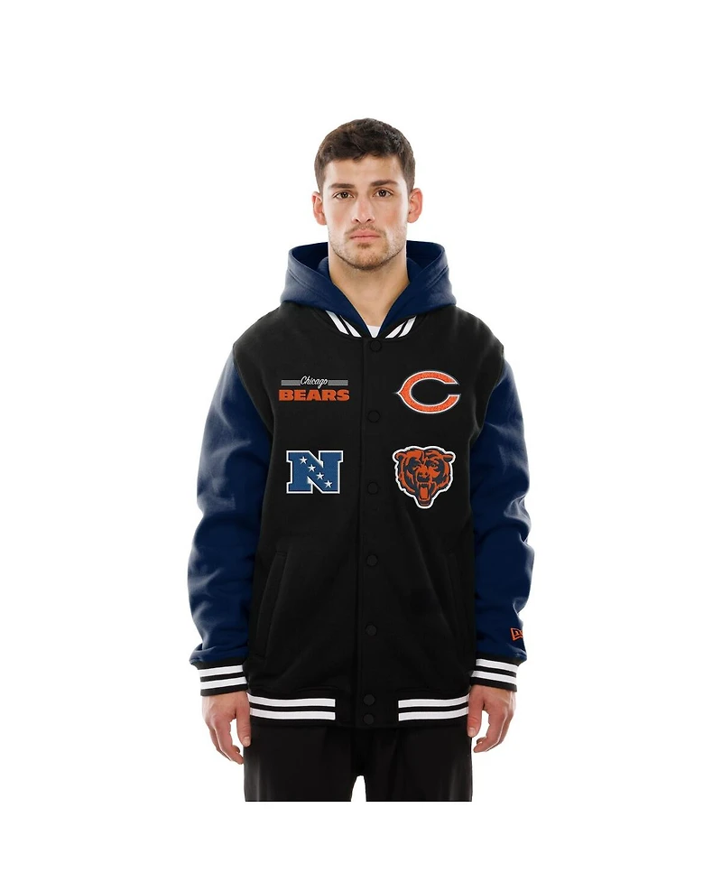 New Era Men's Black Chicago Bears Full-Snap Fleece Hoodie Jacket
