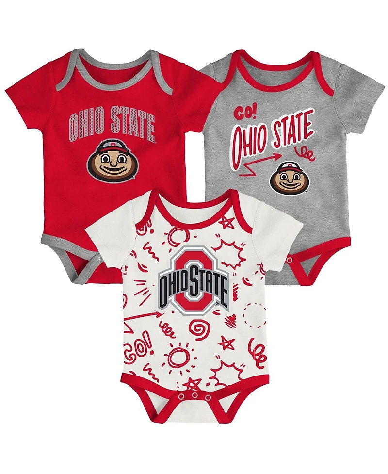 Outerstuff Baby Boys and Girls 3-Piece Ohio State Buckeyes All Day Play Bodysuit Set