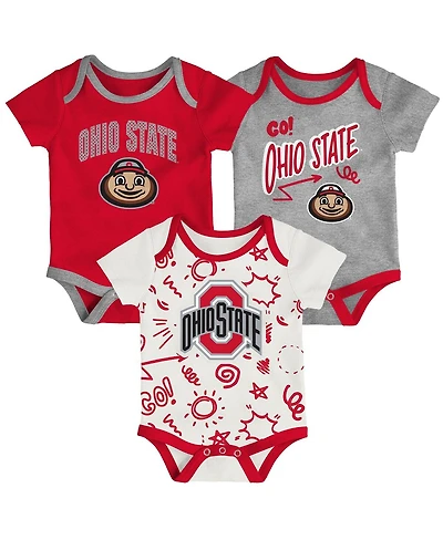 Outerstuff Baby Boys and Girls 3-Piece Ohio State Buckeyes All Day Play Bodysuit Set