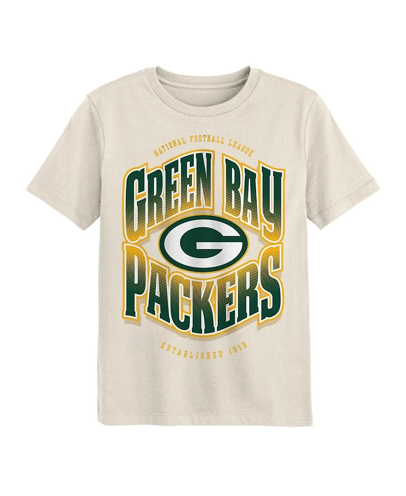 Outerstuff Big Boys and Girls Cream Green Bay Packers Huddle T-Shirt