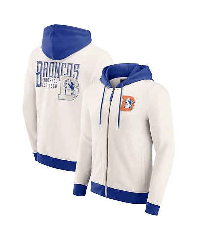 Darius Rucker Collection by Fanatics Men's Cream Denver Broncos Distressed Graphics Full-Zip Hoodie