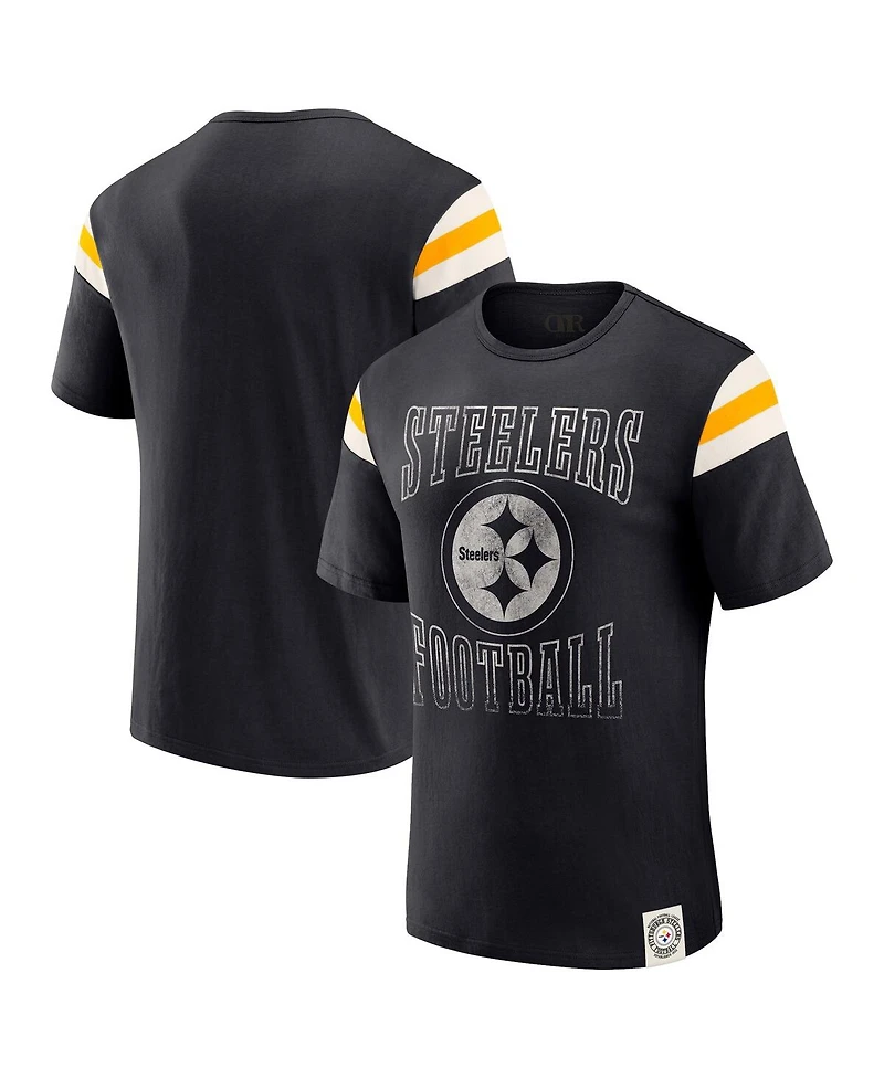 Darius Rucker Collection by Fanatics Men's Black Pittsburgh Steelers Football Stripe Sleeve T-Shirt