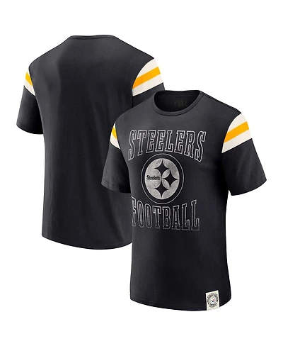 Darius Rucker Collection by Fanatics Men's Black Pittsburgh Steelers Football Stripe Sleeve T-Shirt