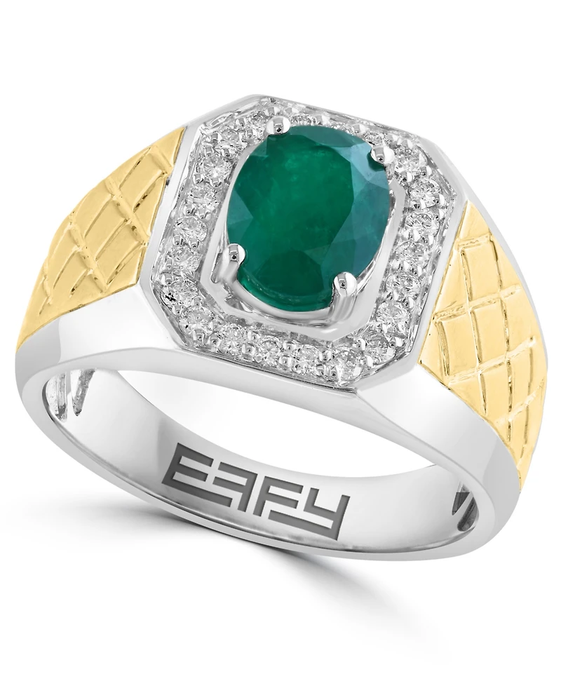 Effy Collection Men's Diamond (1/3 ct. t.w.) and Emerald (1-1/2 ct. t.w.) Ring in 14K Two Toned Gold