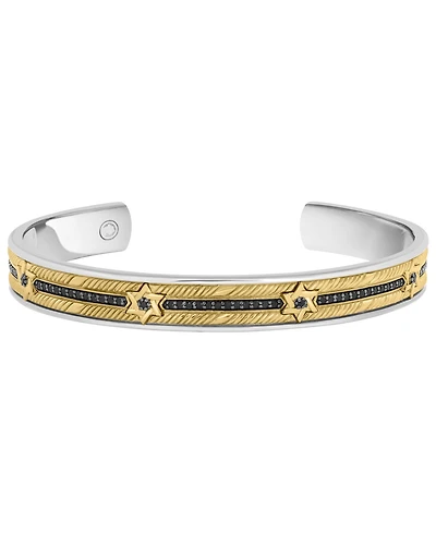 Effy Collection Black Spinel Bangle Bracelet (3/4 ct. t.w.) in Sterling Silver and 18k Yellow Gold