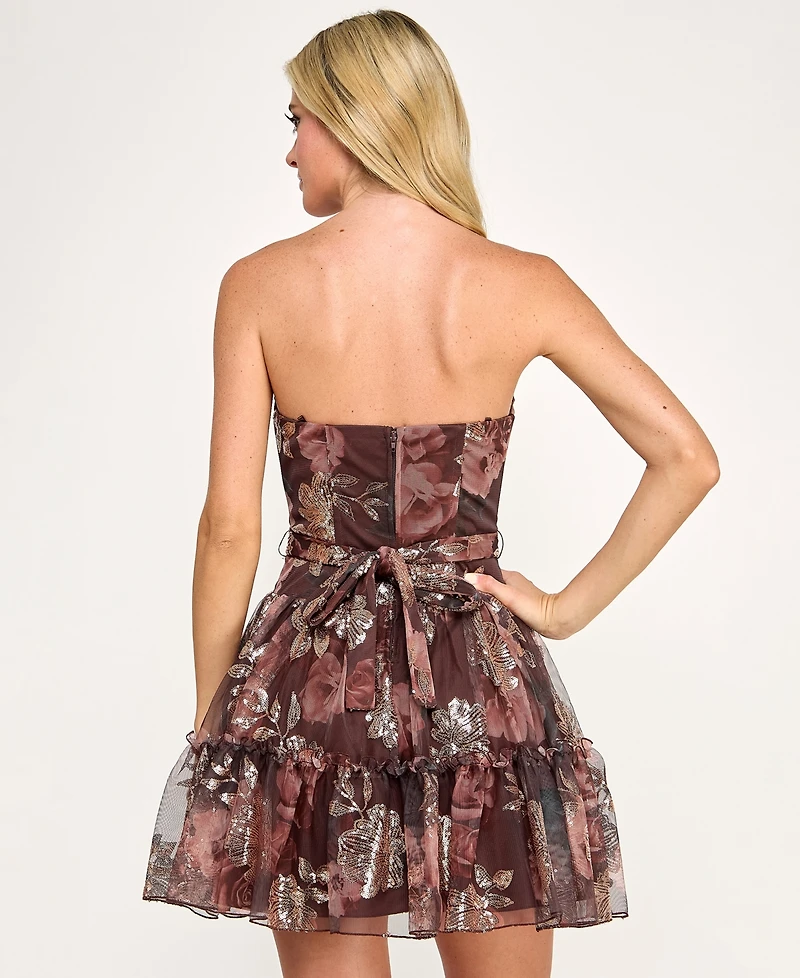 Seni & Cade Juniors' Strapless Sequin Printed Corset Dress