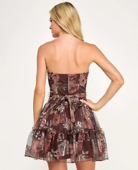 Seni & Cade Juniors' Strapless Sequin Printed Corset Dress