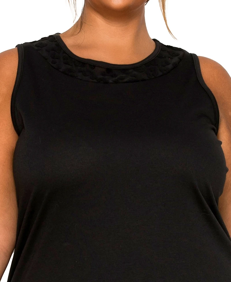 Coin 1804 Plus Cheetah Burnout Contrast Neck Inset Tank Top