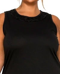 Coin 1804 Plus Cheetah Burnout Contrast Neck Inset Tank Top