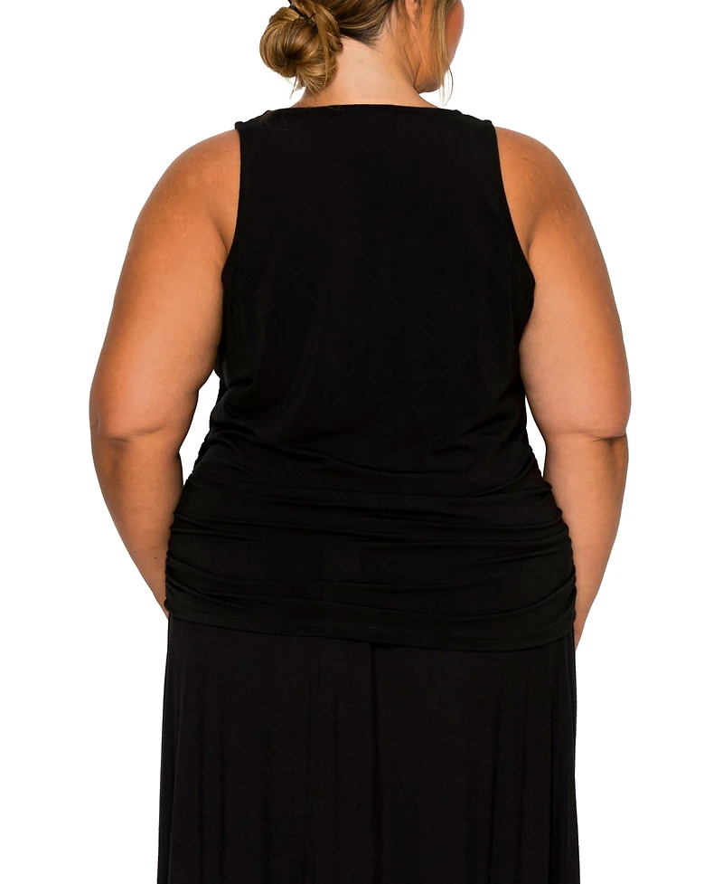 Coin 1804 Plus Cheetah Burnout Side Ruched Tank Top