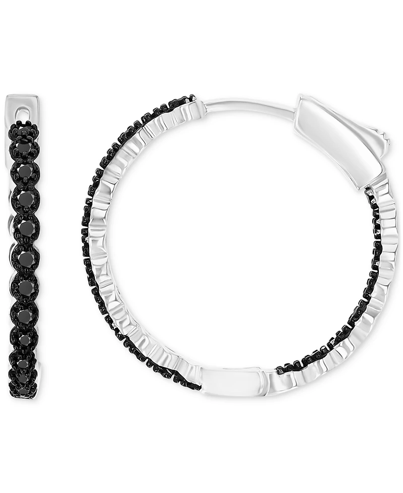 Macy's Black Spinel Hoop Earrings (0.777 ct.t.w.) in Sterling Silver