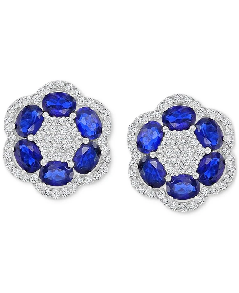Macy's Blue (2.4 ct. t.w.) and White (0.5 ct. t.w.) Sapphire Stud Earrings in Sterling Silver