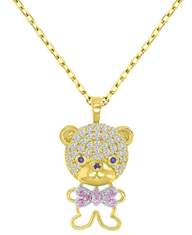 Macy's Diamond White Sapphire (0.38 ct. t.w.), Pink Sapphire (0.072 ct. t.w.), and Onyx (0.026 ct. t.w.) Necklace in 14k Yellow Gold Over Sterling Sil
