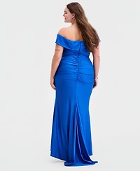 B Darlin Trendy Plus Off-The Shoulder Ruched Gown, Created for Macy's