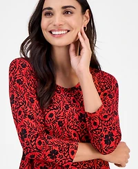 Jm Collection Petite Painted Foliage 3/4-Sleeve Top, Macy's Exclusive