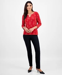 Jm Collection Petite Leafy-Floral Shine Party Jacquard Top, Macy's Exclusive