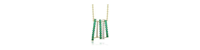 Rachel Glauber Clear & Green Cubic Zirconia Bar Pendant Necklace