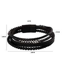 Lucky Brand Mens All Black Beaded & Leather Layered Bracelet with Magnetic Clasp