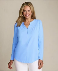 Lands' End Women's Long Sleeve Lightweight Jersey Notch Neck Tunic Top