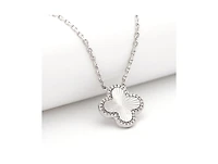 Rhodium Plated Flower Solitaire Pendant with Cz Surround