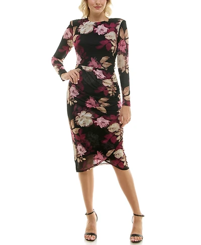 Taylor Women's Floral Mesh Bodycon Midi Dress