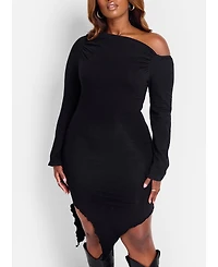 Rebdolls Plus Asymmetrical Hem Bodycon Mini Dress