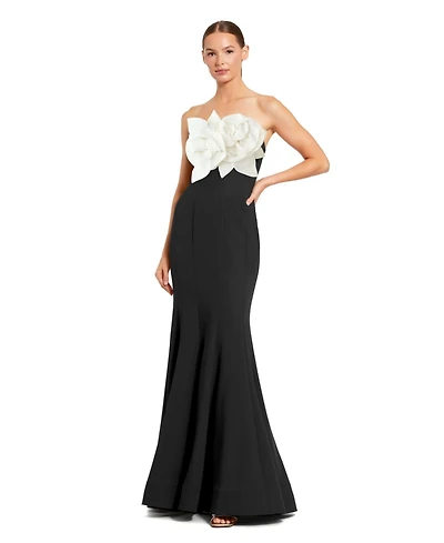 Women's Crepe Strapless Mermaid Gown With 3D Flowers