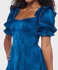 B Darlin Women's Puff Sleeve Pleated Short Dress