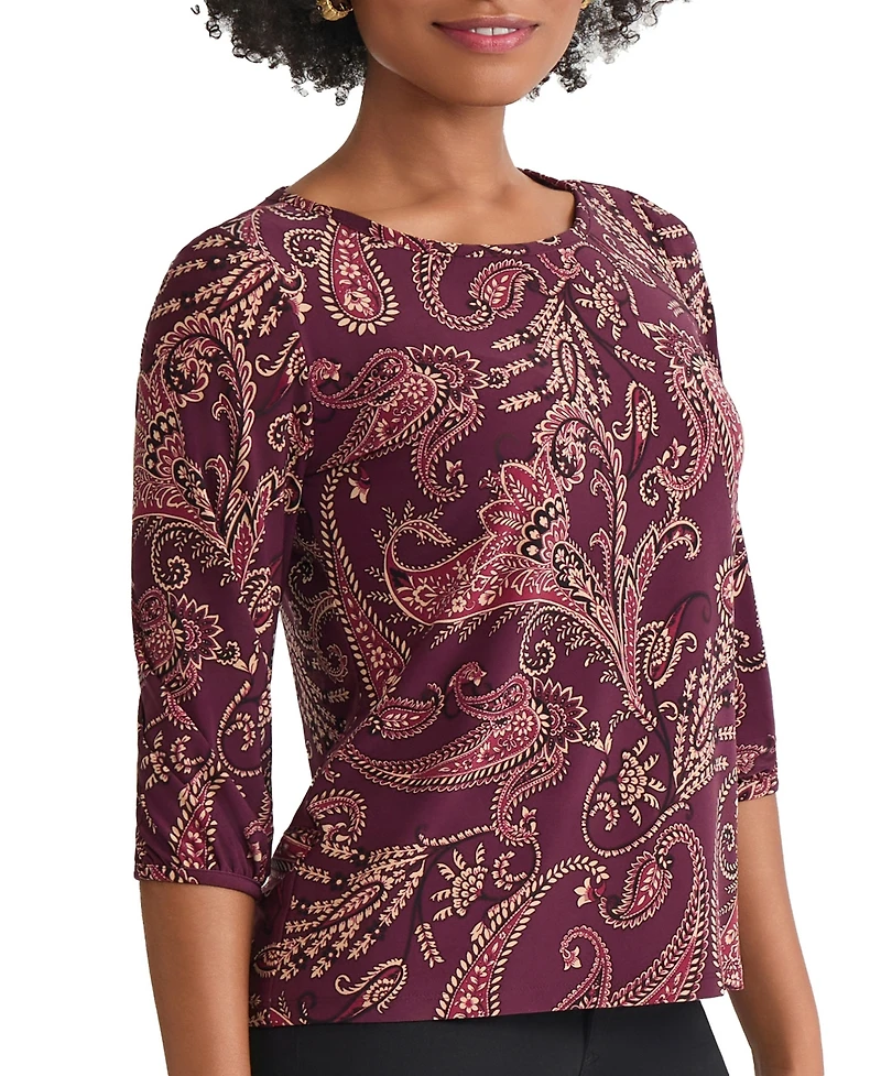 Jones New York Petite 3/4 Sleeve Crew Neck Top